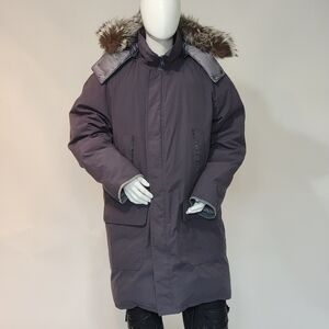 Men's Gray Parka with Faux Fur Hood